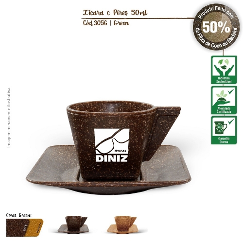  - Xícara de Café com Píres Ecológica 50ml de fibras da casca do coco ou de resíduos de madeira
